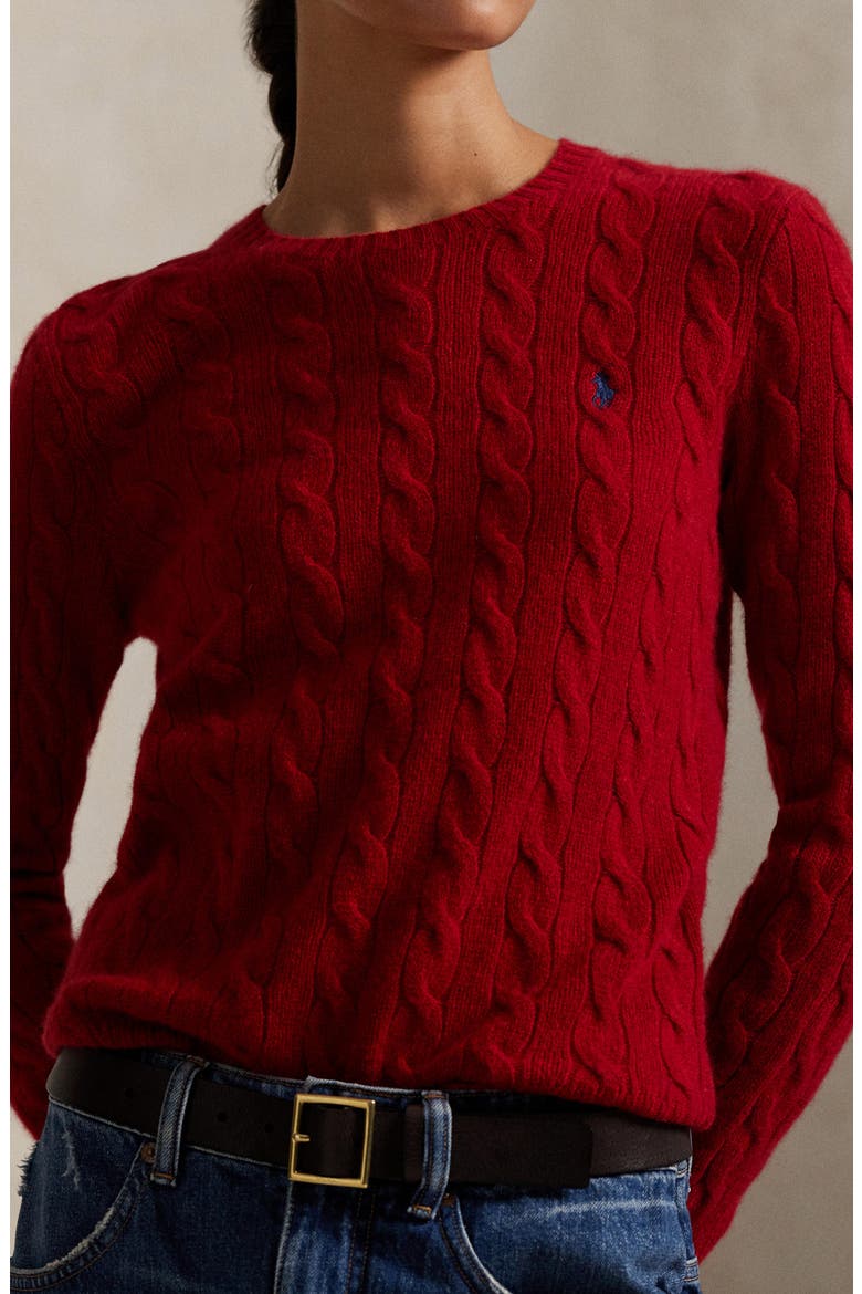 Julianna Cable Knit Wool & Cashmere Sweater, Alternate, color, FIRESIDE RED