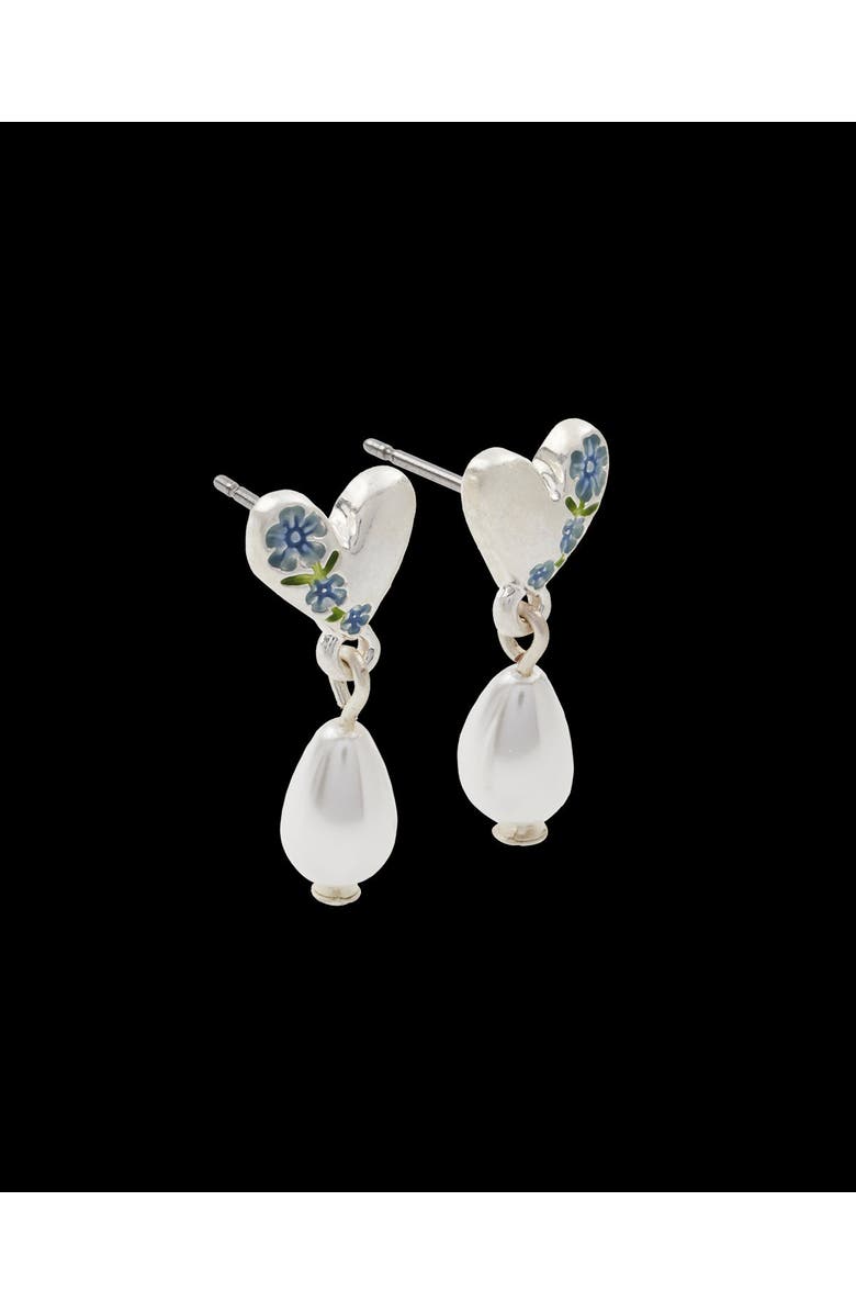 Fable England Forget-Me-Not Heart & Pearl Earrings Silver, Alternate, color, Blue & Silver