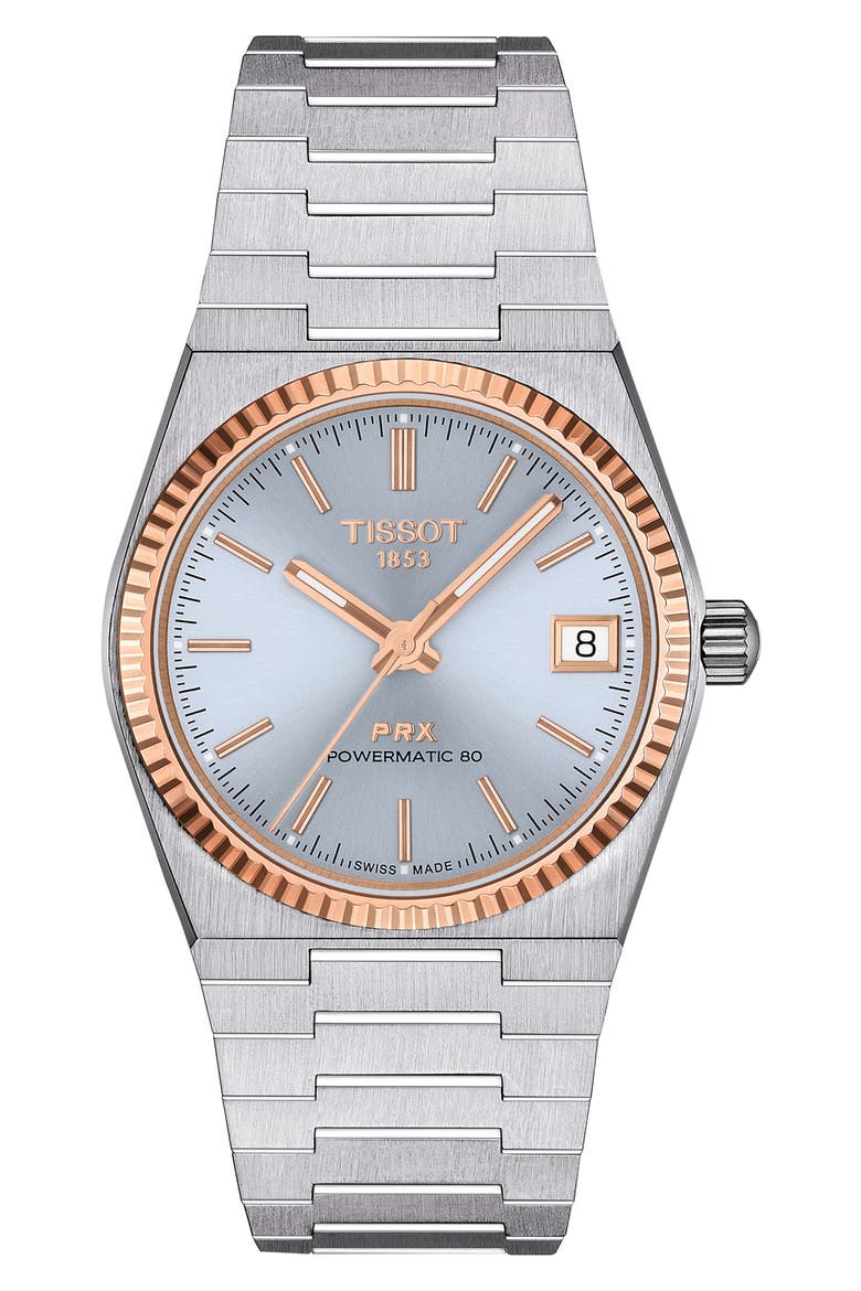 PRX Powermatic 80 Two-Tone Bracelet Watch, 35mm, Main, color, LIGHT BLUE