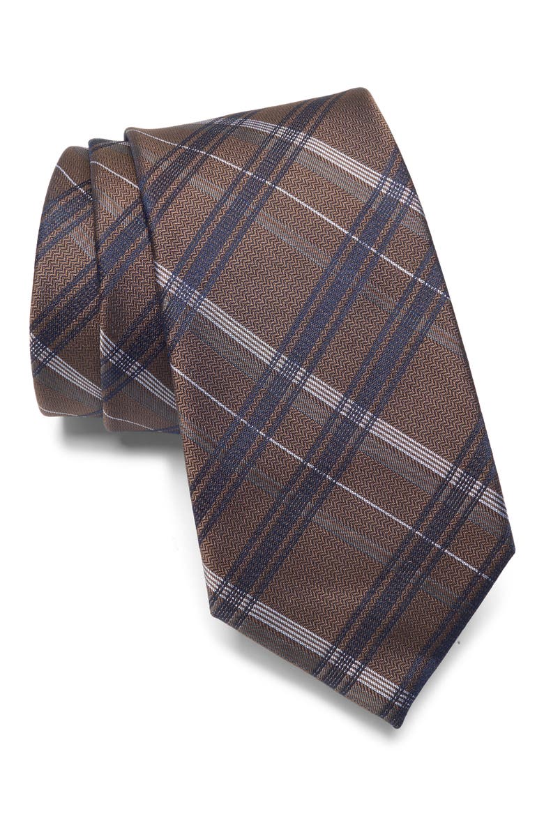 Edmonton Plaid Tie, Main, color, BROWN