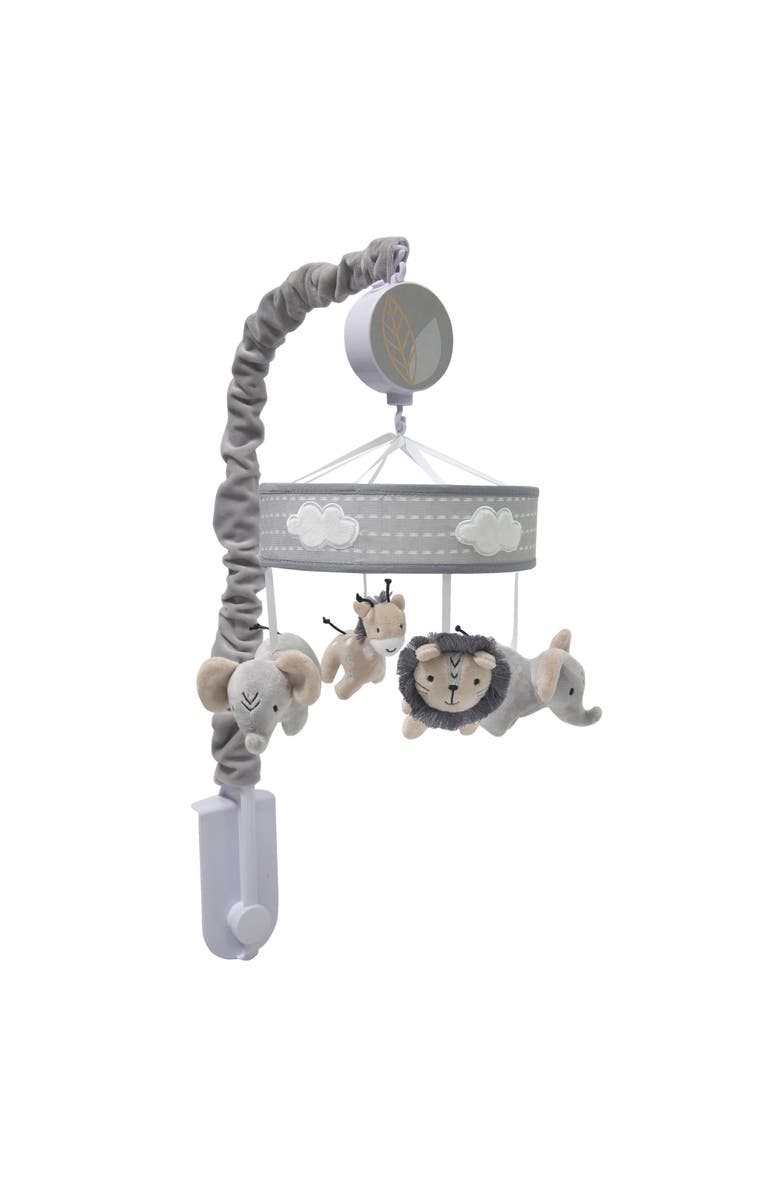 Lambs & Ivy Jungle Safari Elephant/Lion/Giraffe Musical Baby Crib Mobile Toy, Alternate, color, Gray