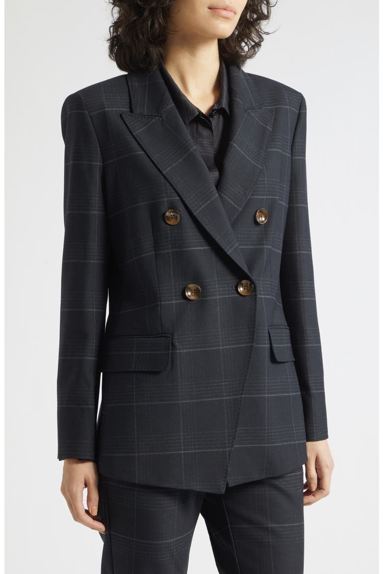 Fedra Double Breasted Plaid Blazer, Alternate, color, NAVY