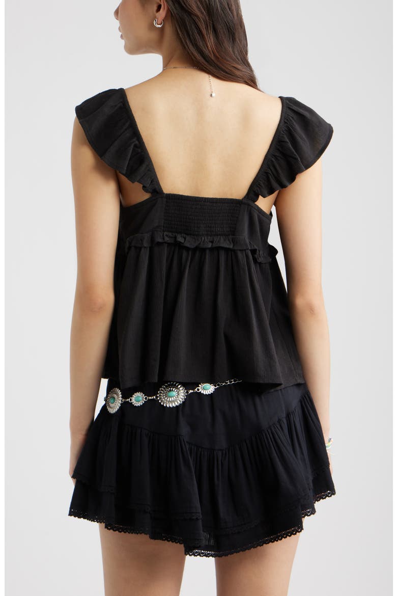 Tie Front Flutter Sleeve Babydoll Top, Alternate, color, BLACK