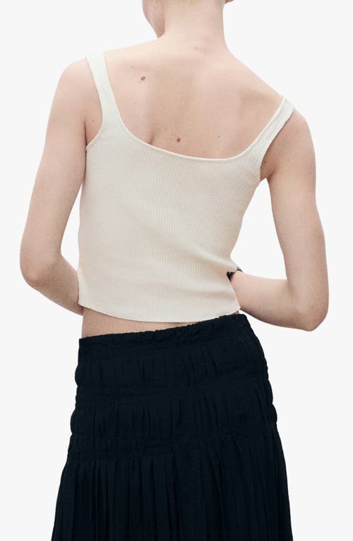 Mango Contrast Placket Rib Tank In White