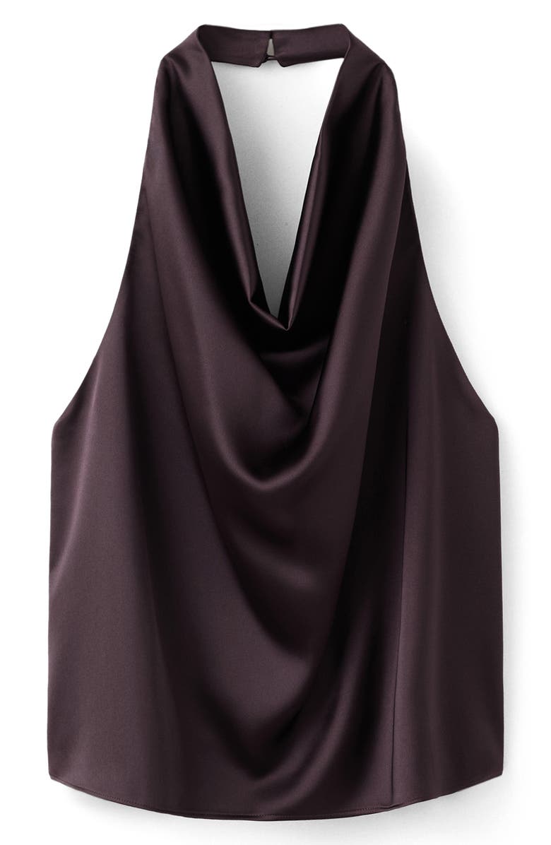 MANGO Draped Halter Satin Top, Alternate, color, Plum