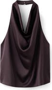 MANGO Draped Halter Satin Top