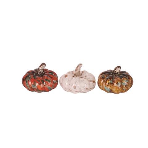 Fall Harvest Orange Pumpkin Glass Tabletop Figurine Set of 3