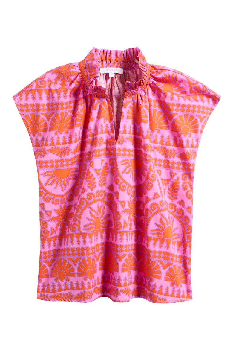 Ikat Ruffle Trim Top, Alternate, color, PINK-ORANGE