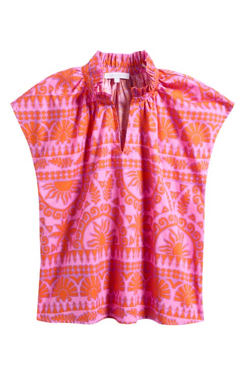 Ikat Ruffle Trim Top (Plus)