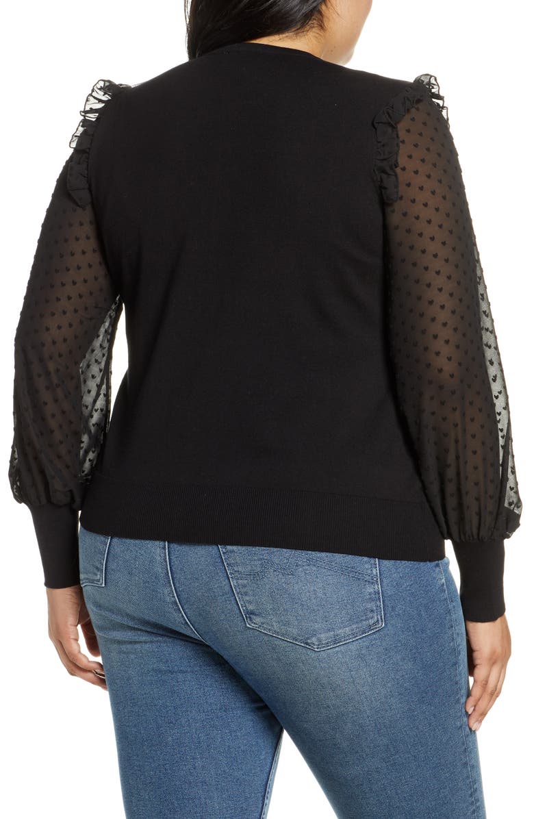 CeCe Clip Dot Ruffle Cardigan, Alternate, color, 