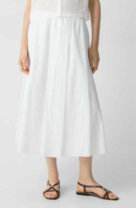Theory Stripe Cotton Pull-On Midi Skirt