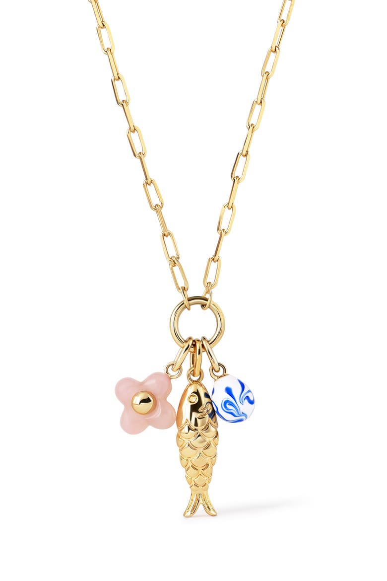 Floral Charm Necklace, Main, color, GOLD