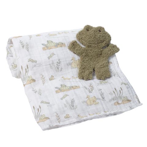 Froggy Cotton Muslin Swaddle Blanket w/ Lovey Baby Gift Set