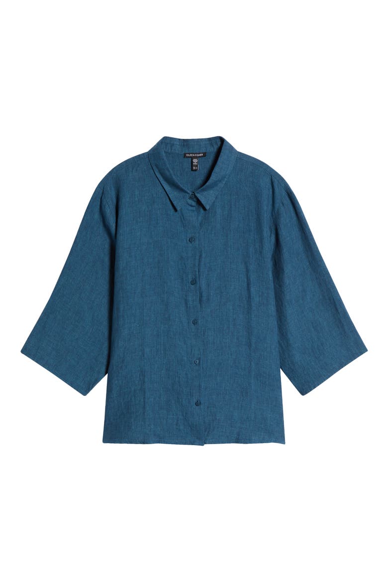 Classic Collar Organic Linen Button-Up Shirt, Alternate, color, HARBOR