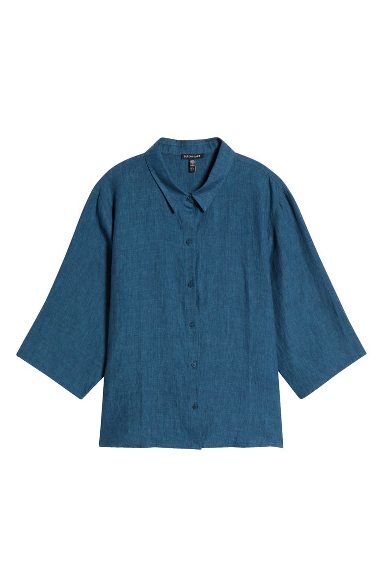 Eileen Fisher Classic Collar Organic Linen Button-Up Shirt, Alternate, color, Harbor