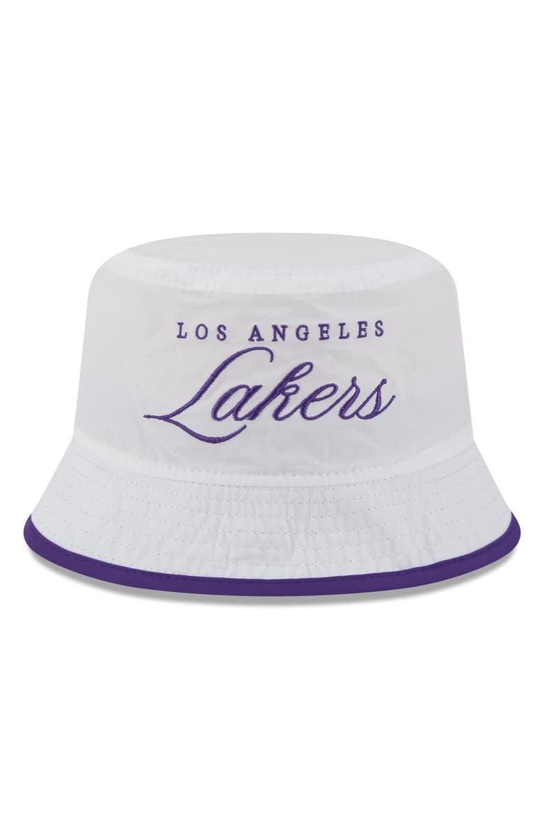 New Era Men's New Era White/Purple Los Angeles Lakers 2025 NBA Draft Nylon Bucket Hat, Alternate, color, White