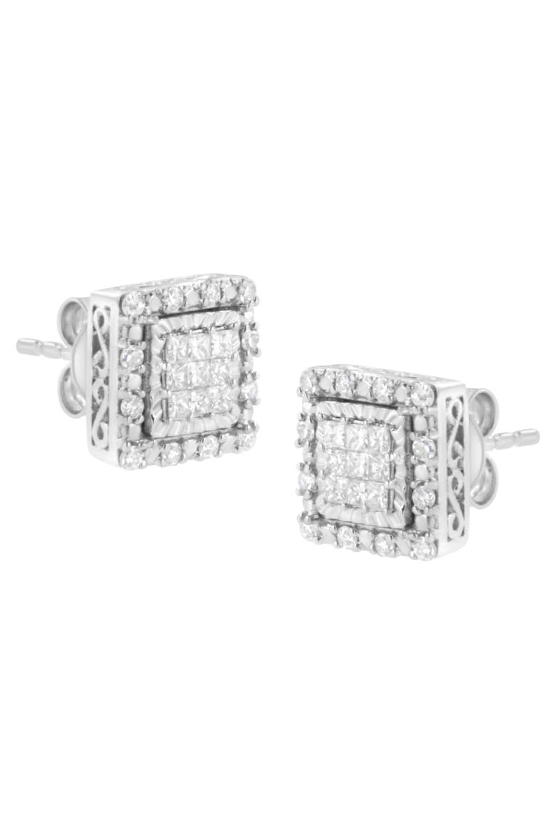 10K White Gold 1/2 Ct Invisible Princess Square Stud Earring, Alternate, color, White