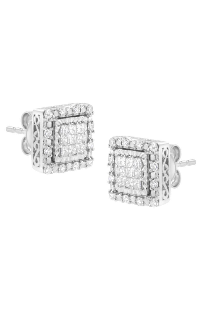 Haus of Brilliance 10K White Gold 1/2 Ct Invisible Princess Square Stud Earring, Alternate, color, White