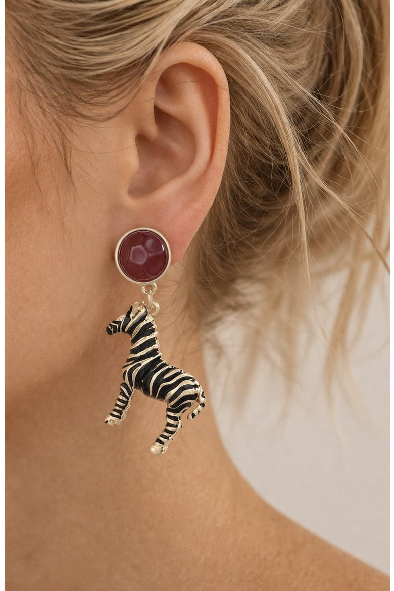 Zebra Drop Earrings, Alternate, color, GOLD