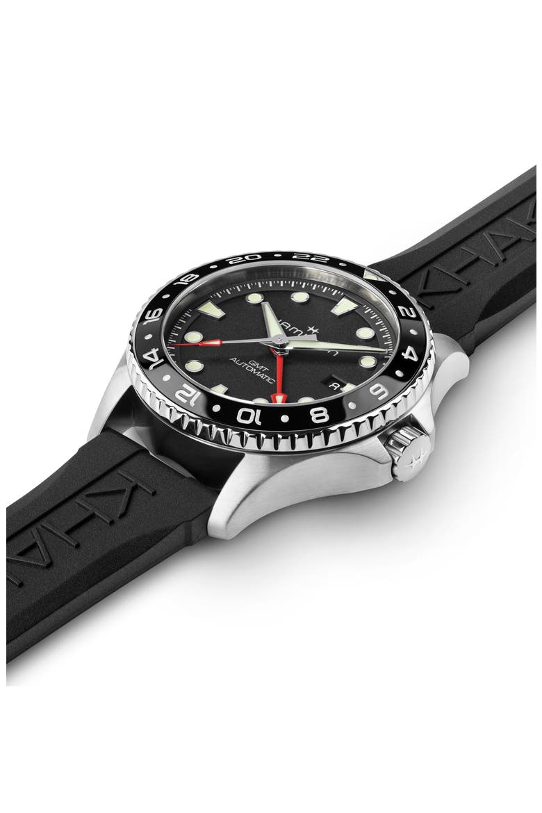Khaki Navy Scuba GMT Automatic Rubber Strap Watch, 43mm, Alternate, color, BLACK