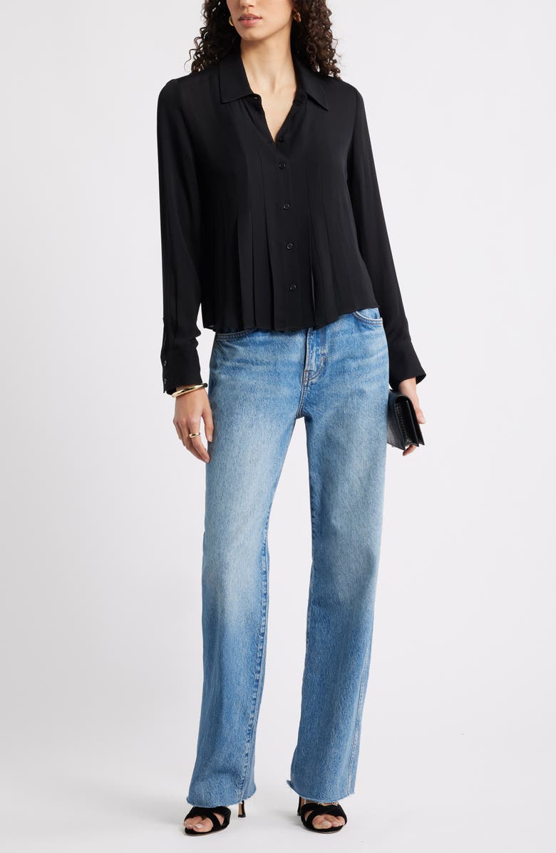 Nordstrom Tux Pleated Button-Up Shirt, Alternate, color, Black