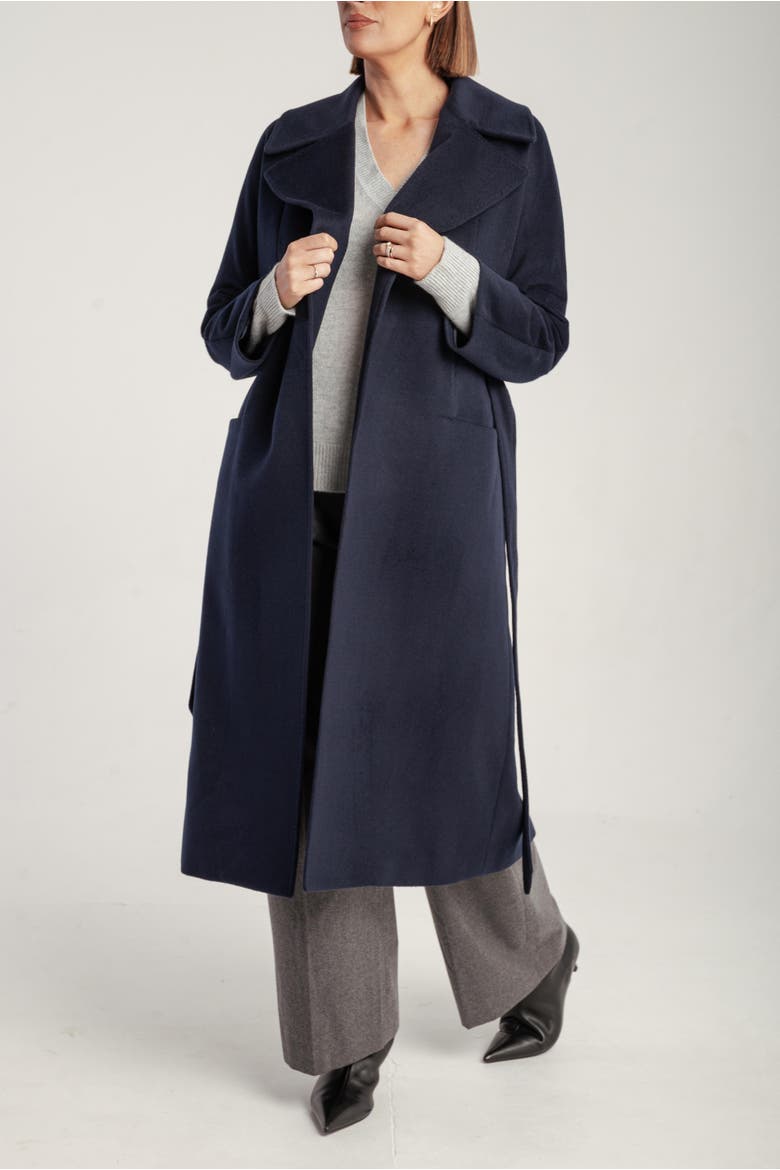 Pure Cashmere Wrap Belted Midi Coat, Alternate, color, Navy