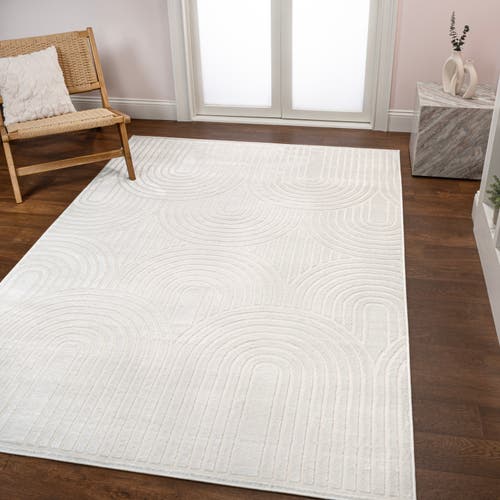 Jonathan Y Ariana Midcentury Art Deco Striped Arches Two-tone High-low Area Rug In White/cream