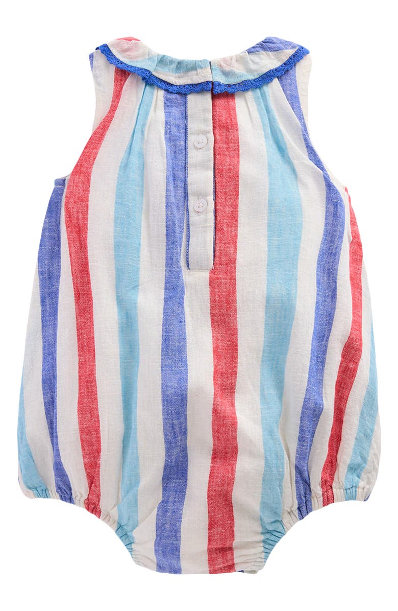 Mini Boden Frill Neck Bubble Romper, Alternate, color, Red And Blue Multi Stripe