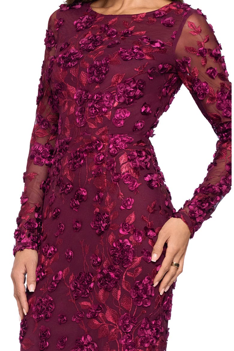Embroidered Floral Long Sleeve Gown, Alternate, color, WINE