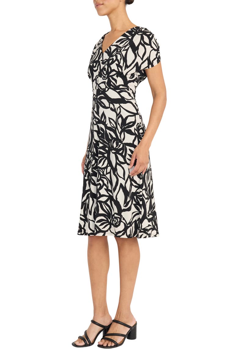 Printed Woven Midi Dress, Alternate, color, CREAM/ BLACK