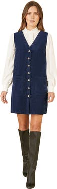 Yumi V-Neck Cord Pinafore Dress