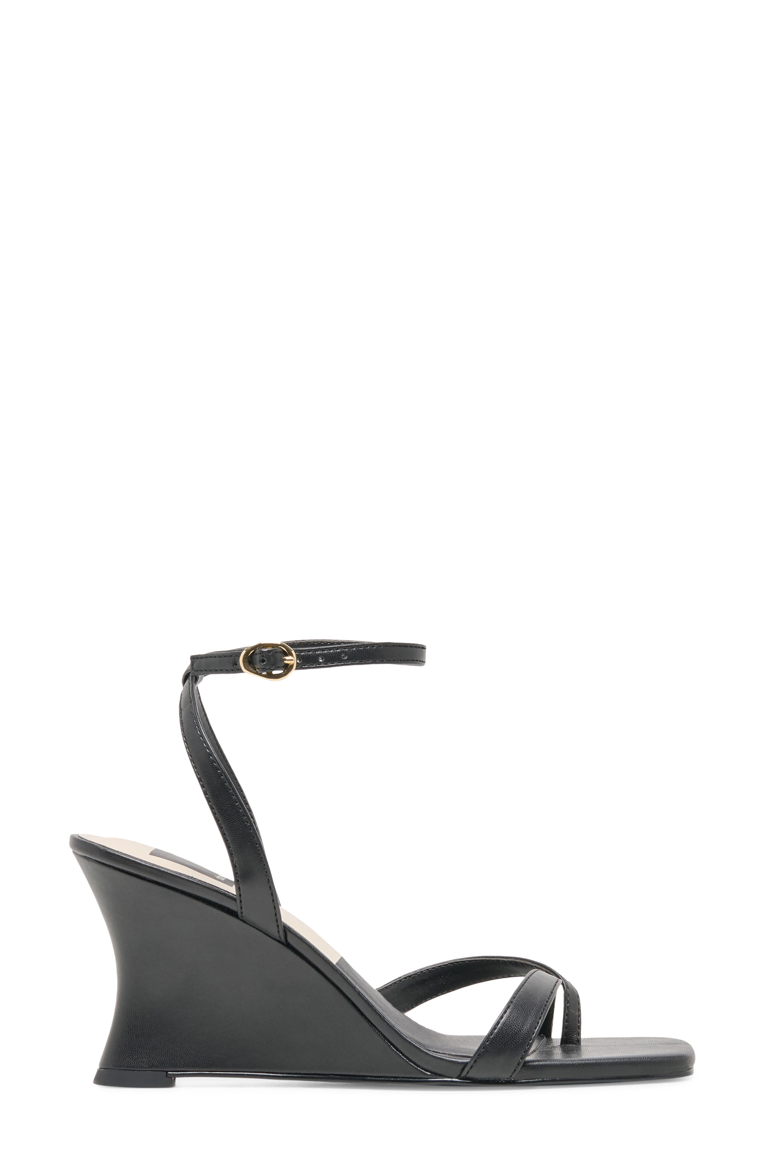 Solene Ankle Strap Wedge Sandal, Alternate, color, BLACK