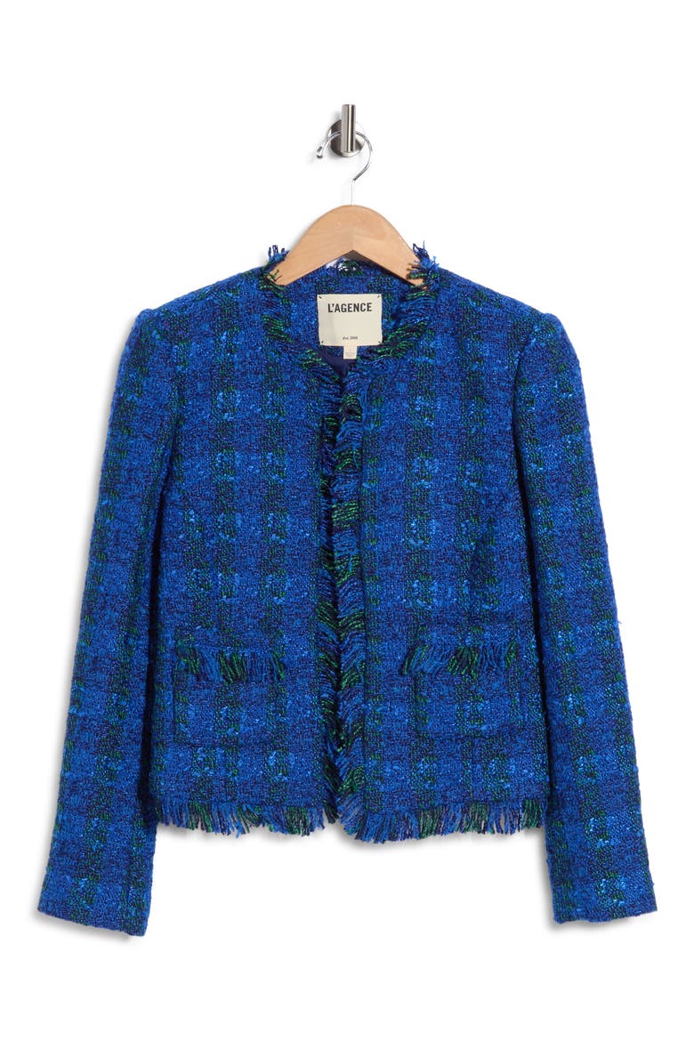 Angelina Check Tweed Jacket, Alternate, color, POP COBALT