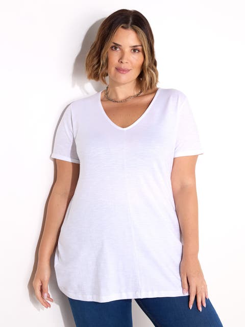 Cotton Slub V-Neck Longline T-Shirt