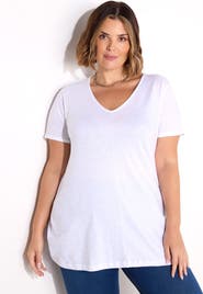 Live Unlimited Cotton Slub V-Neck Longline T-Shirt
