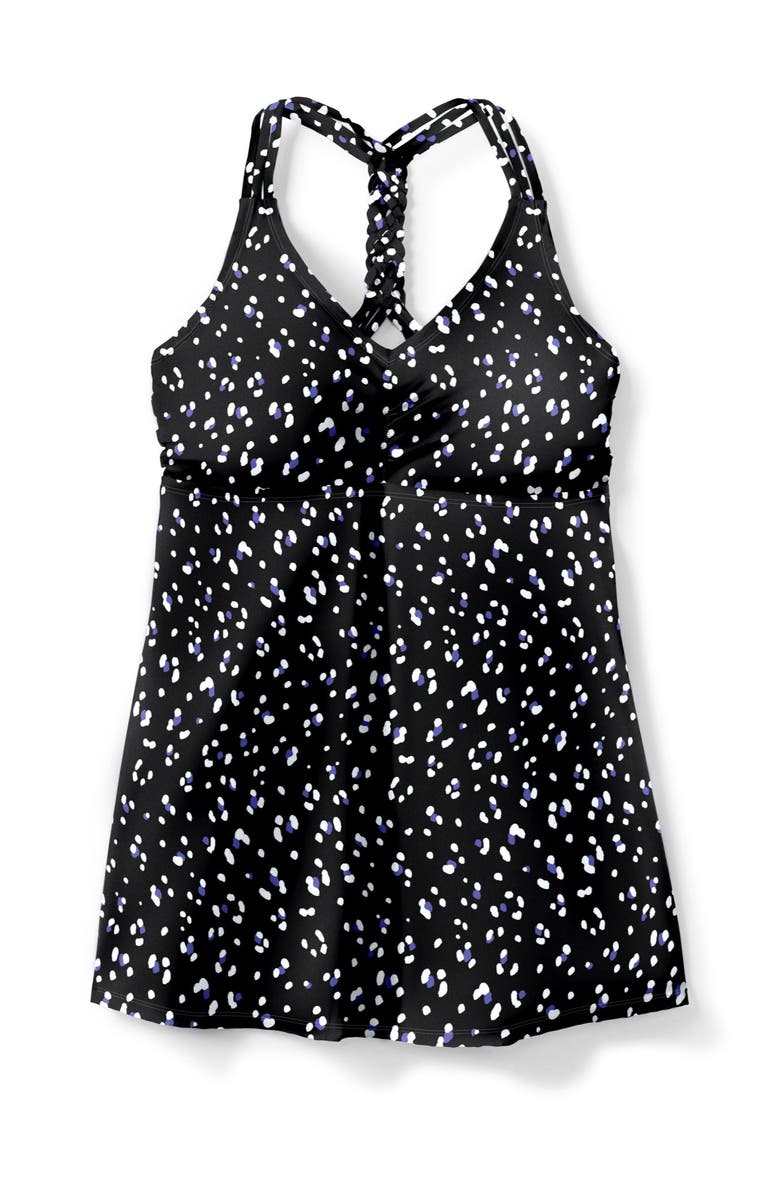 Swim 365 Longer-Length Ruched V-Neck Braided Racerback Tankini Top, Alternate, color, White Dots