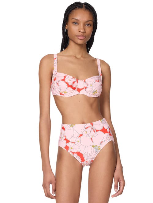 Kate Spade New York Womens Printed Shirred Bikini Top High Waist Bottoms In Pink