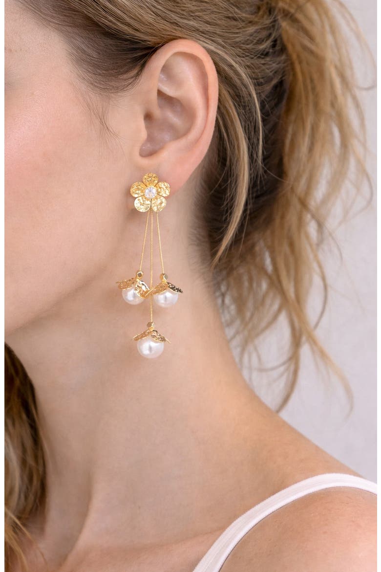 Silvia Flower Drop Earrings, Alternate, color, GOLD