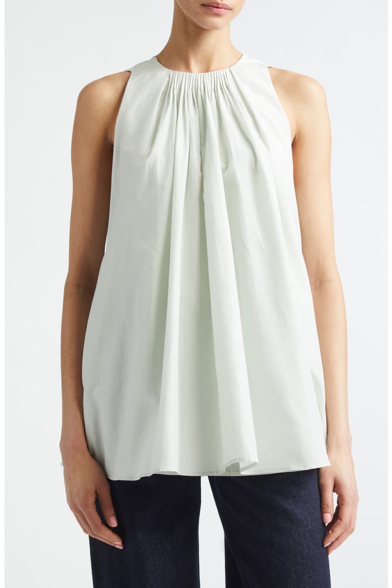 Liao Pleated Neck Sleeveless Cotton & Silk Voile Top, Main, color, MIST