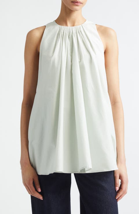 Liao Pleated Neck Sleeveless Cotton & Silk Voile Top
