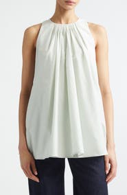LOULOU DE SAISON Liao Pleated Neck Sleeveless Cotton & Silk Voile Top