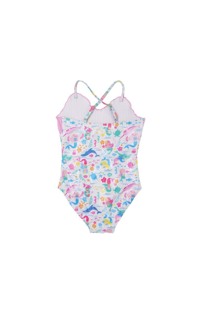 Flap Happy Girls  UPF 50+ Mermaid Shell Swimsuit with Shimmer Effect, Alternate, color, Mermaid Friends