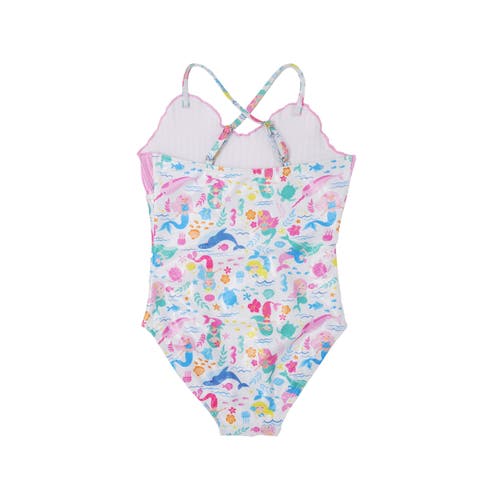 Flap Happy Girls Upf 50+ Mermaid Shell Swimsuit With Shimmer Effect