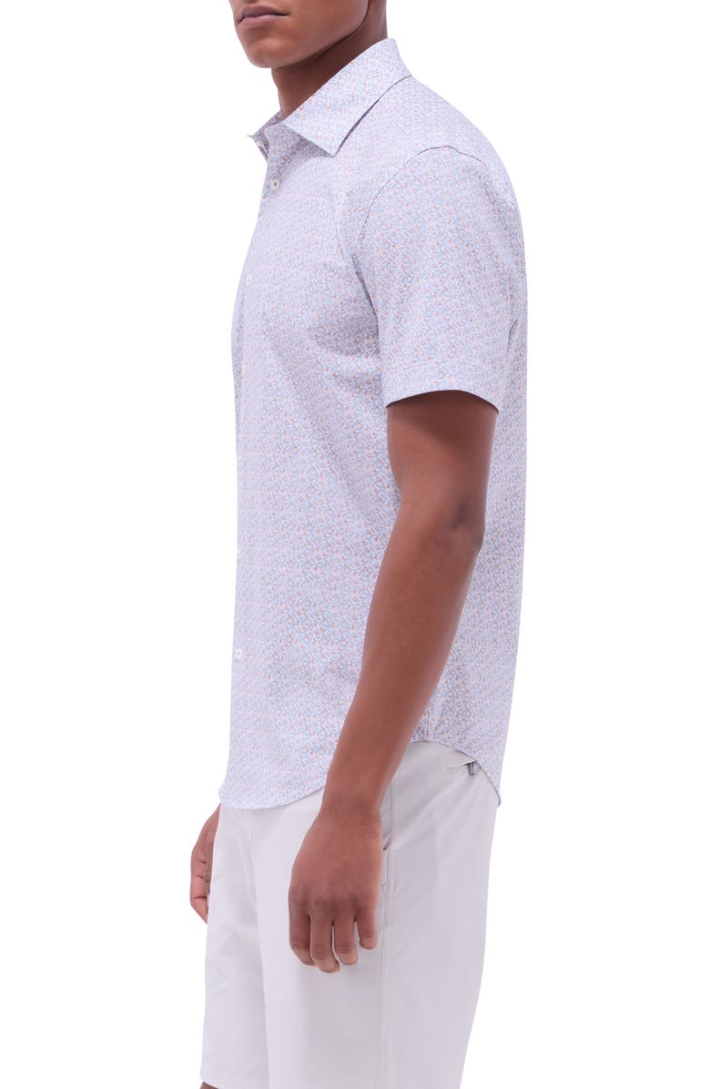 Bugatchi Miles OoohCotton<sup>®</sup> Floral Short Sleeve Button-Up Shirt, Alternate, color, Jaffa