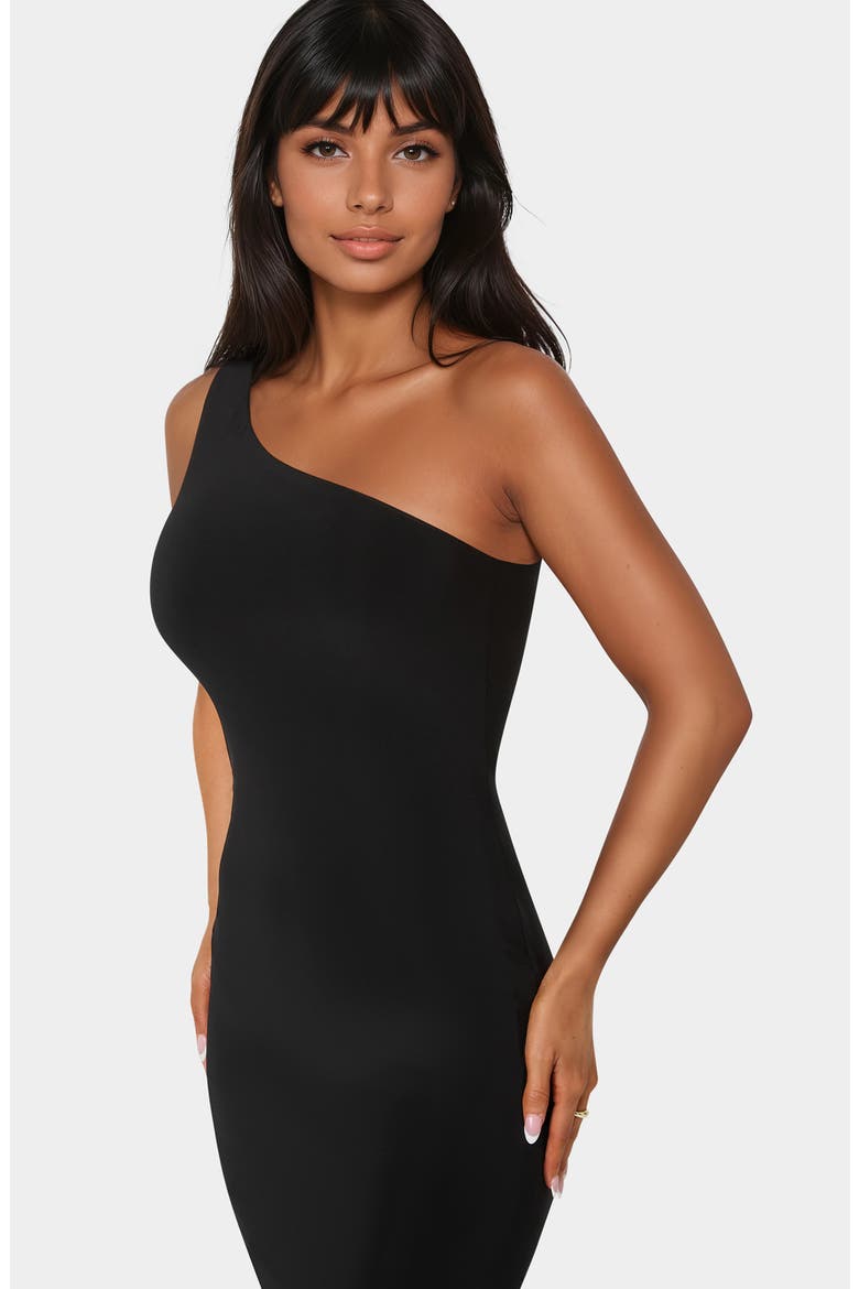 One-Shoulder Slit Maxi Dress, Alternate, color, BLACK