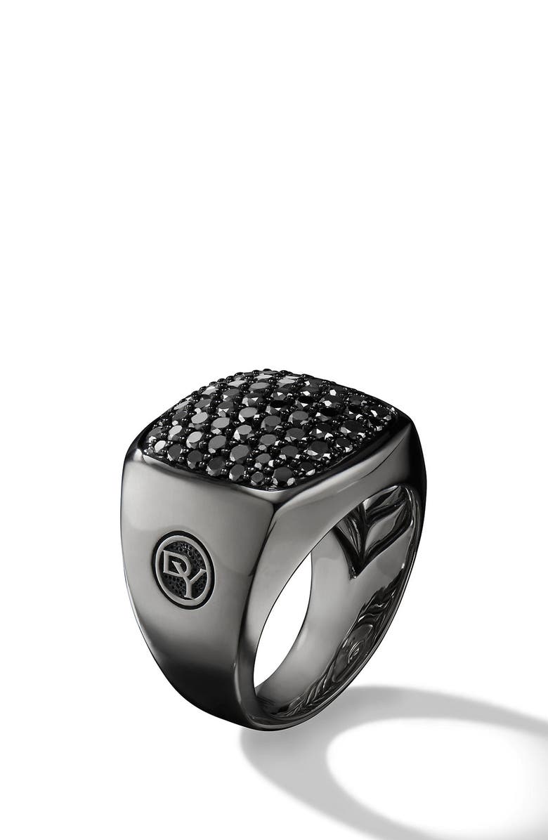 David Yurman Pavé Black Diamond Signet Ring, Alternate, color,