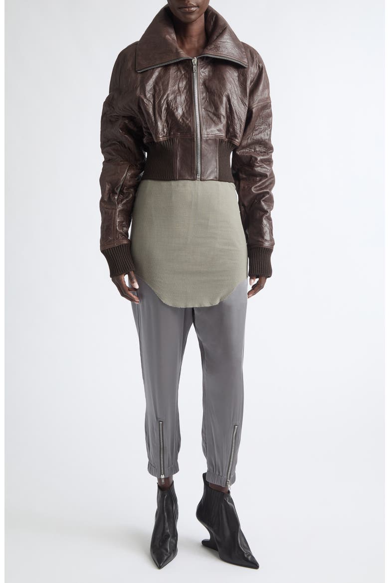 Dracuflight Crop Leather Bomber Jacket, Alternate, color, GREASE