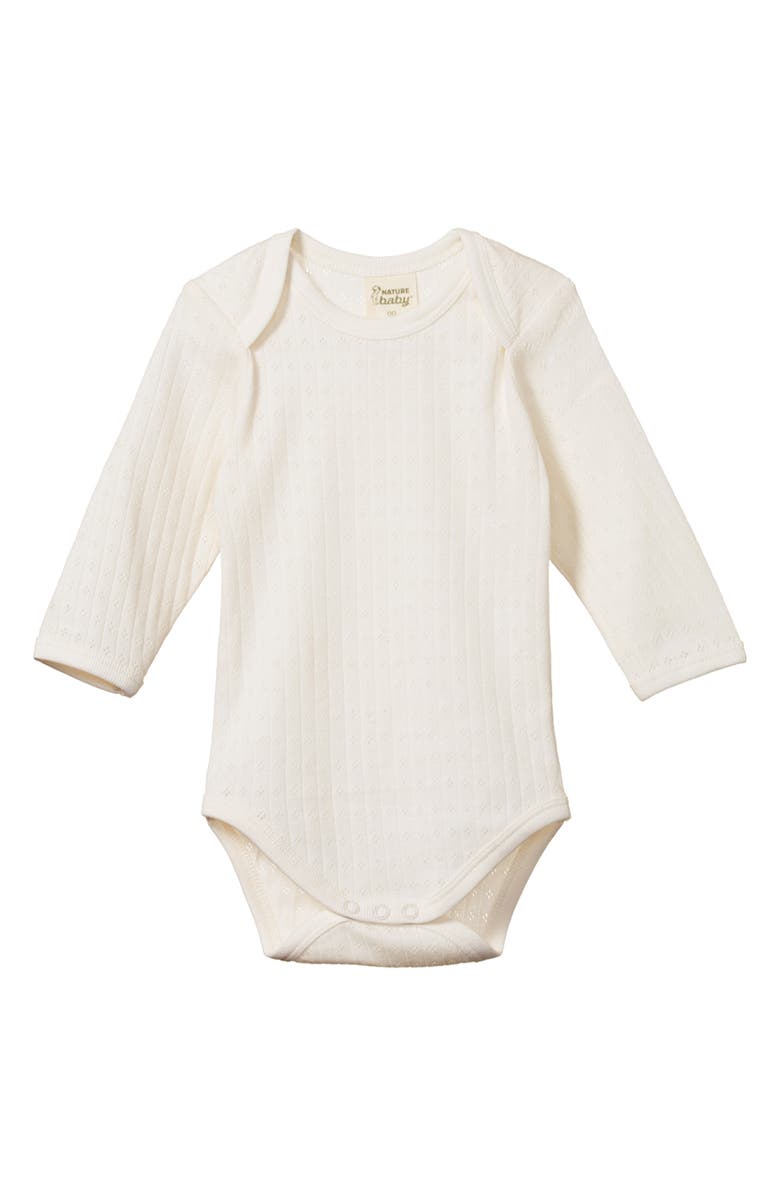 NATURE BABY Long Sleeve Pointelle Bodysuit, Main, color, Natural