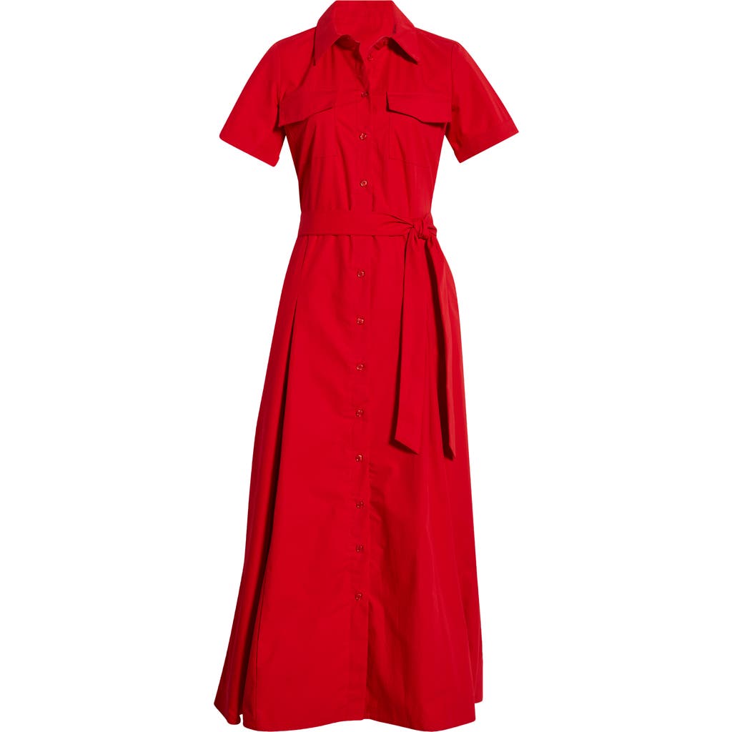Ted Baker Box Pleat Tie Belt Cotton Maxi Shirtdress In Red