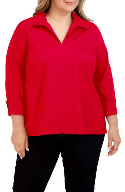 Agnes Non-Iron Smocked Cuff Blouse (Plus Size)